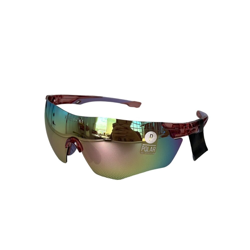 Kreedom Polarized Sunglasses Iridescent Lens Pink Purple Frame Cycling Sport NEW